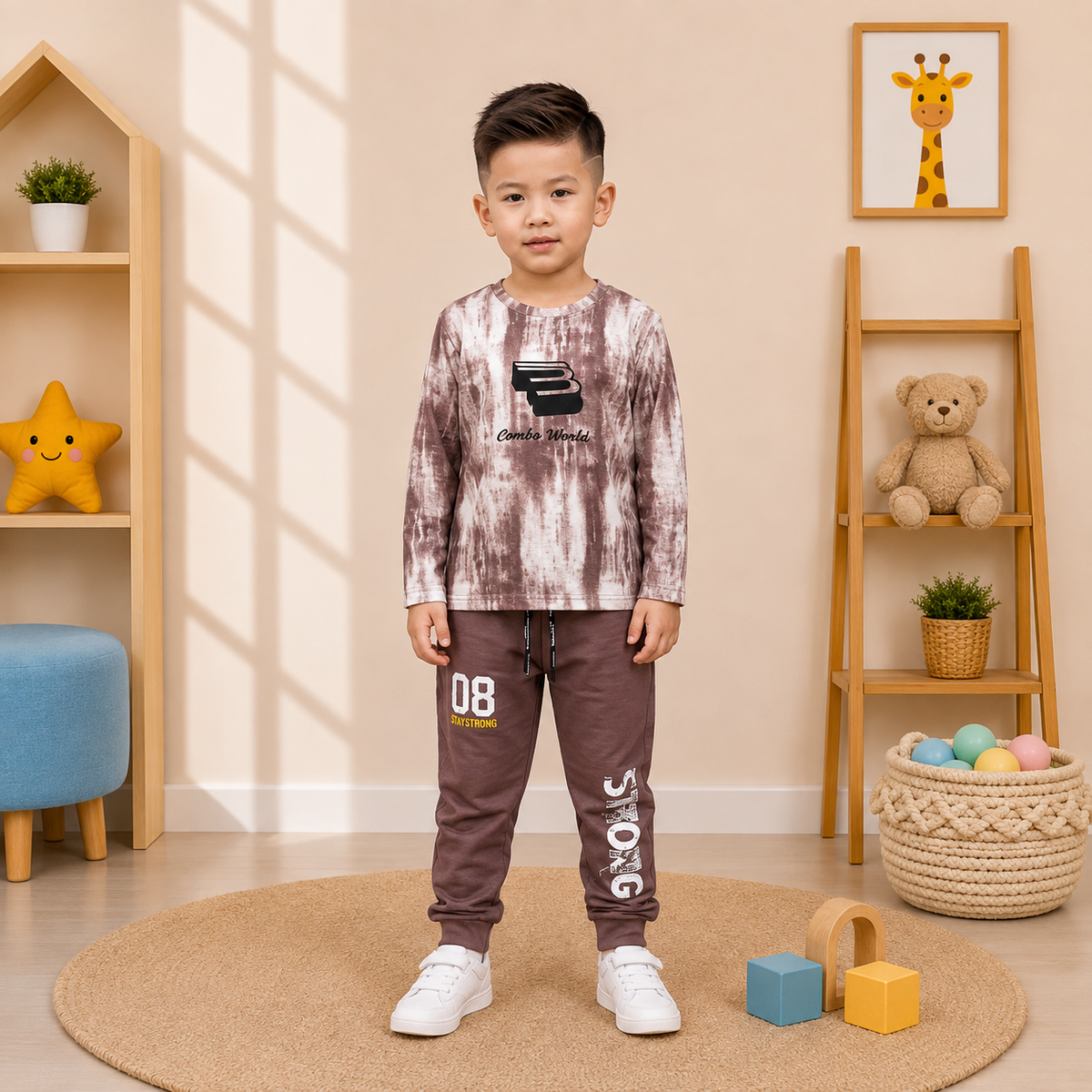 Boys’ Printed Full-Sleeve Shirt & Jogger Set