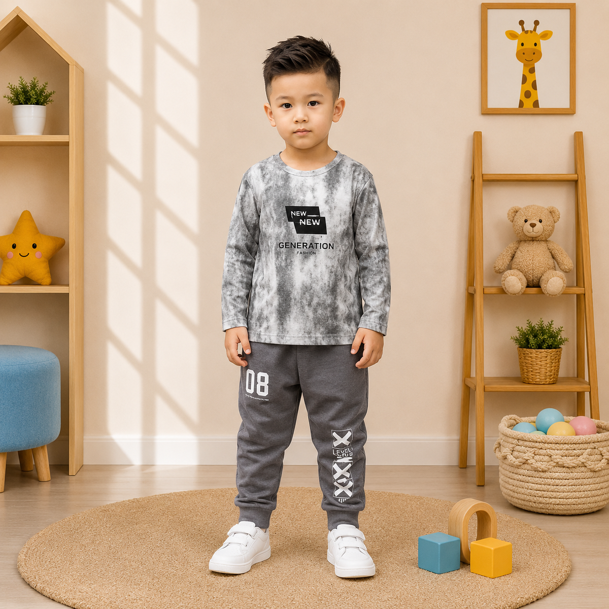 Boys’ Printed Full-Sleeve Shirt & Jogger Set