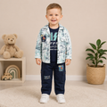 Boys 3-Piece Suit – Printed Shirt, Graphic Tee & Cargo Pants Set