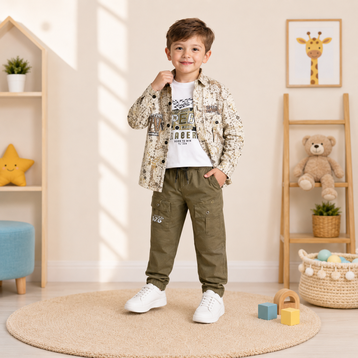 Premium Printed Jacket & Cargo 3-Piece Set
