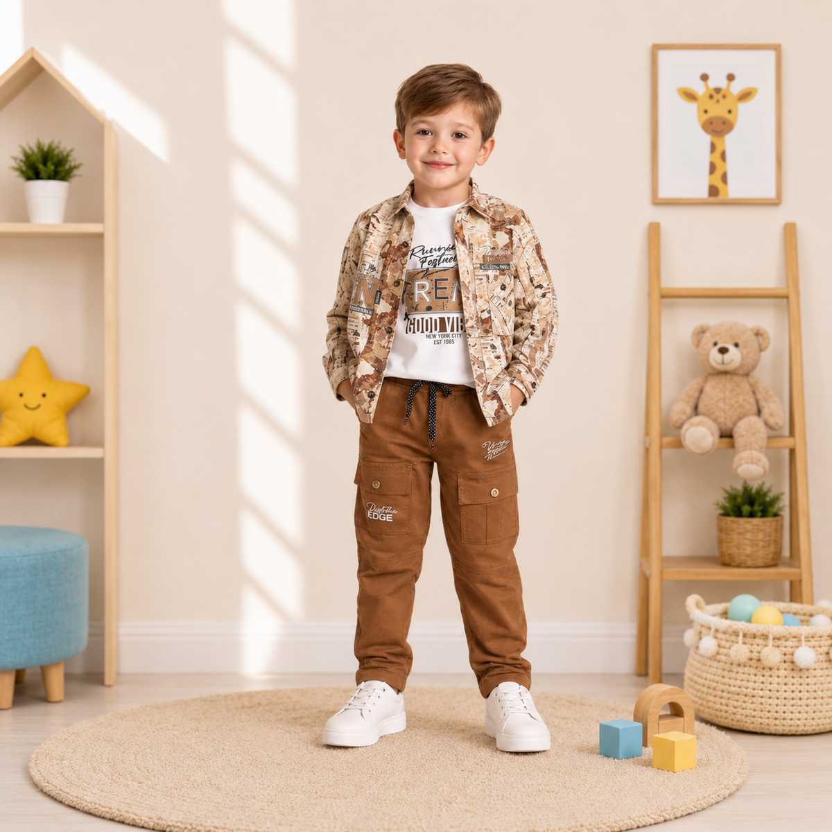 Premium Printed Jacket & Cargo 3-Piece Set