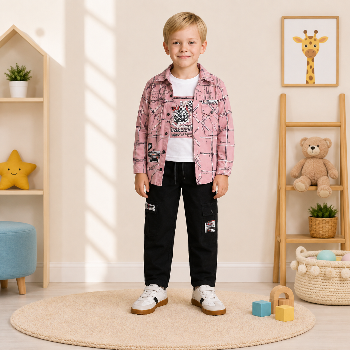 Plaid Shirt & Cargo Pant 3-Piece Set
