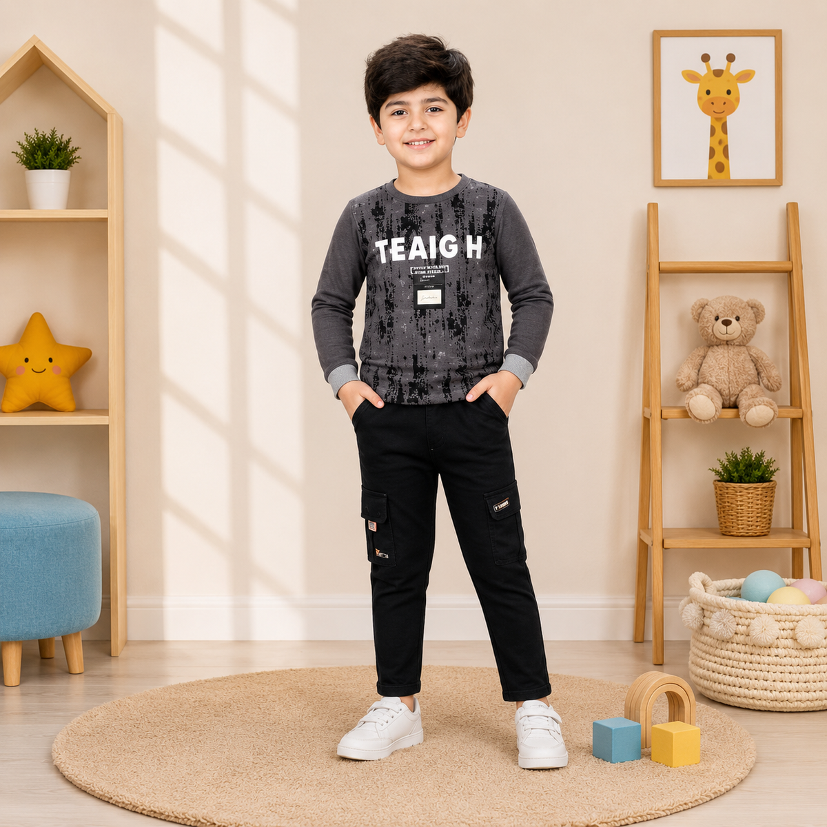 Printed Sweatshirt & Cargo Pant Set