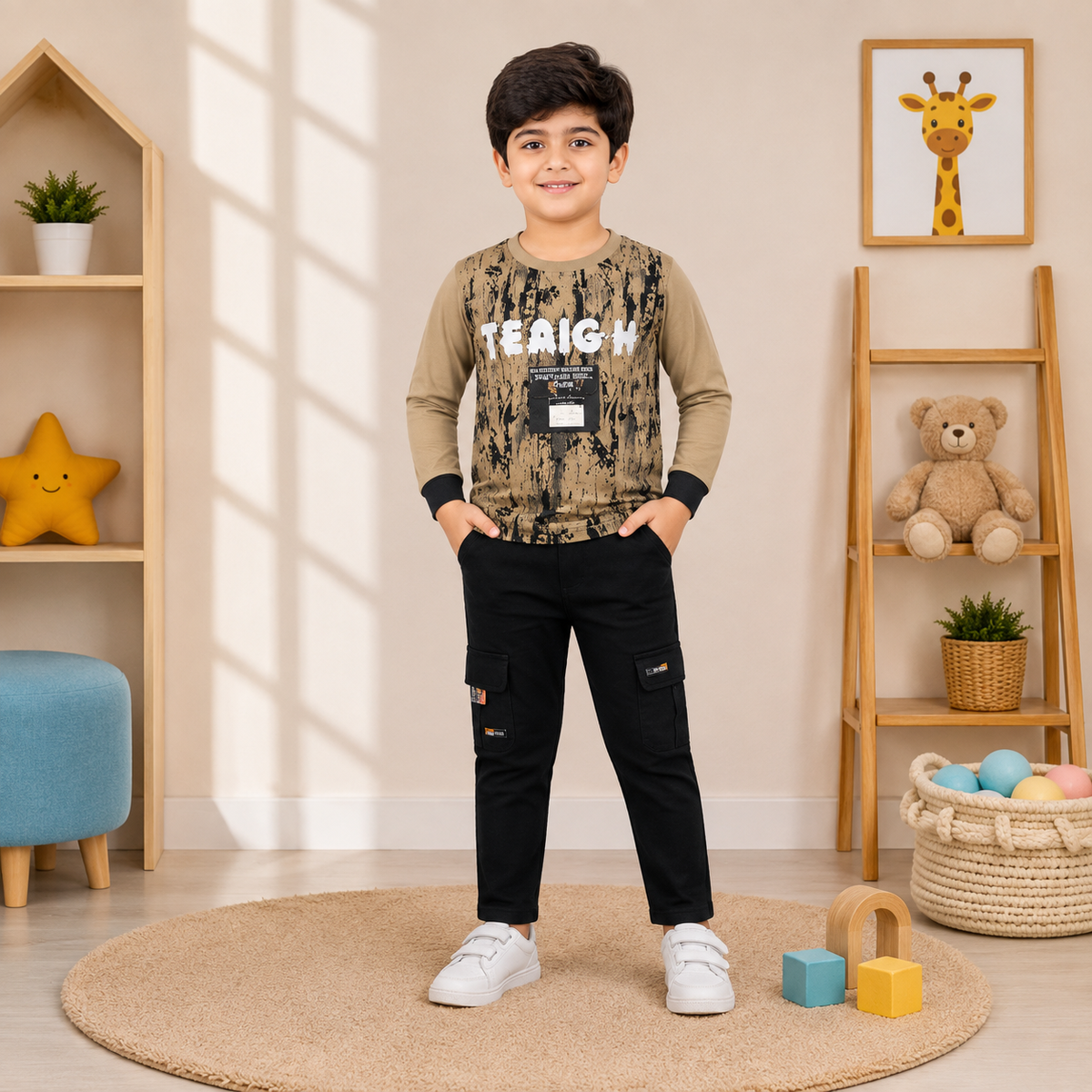 Printed Sweatshirt & Cargo Pant Set