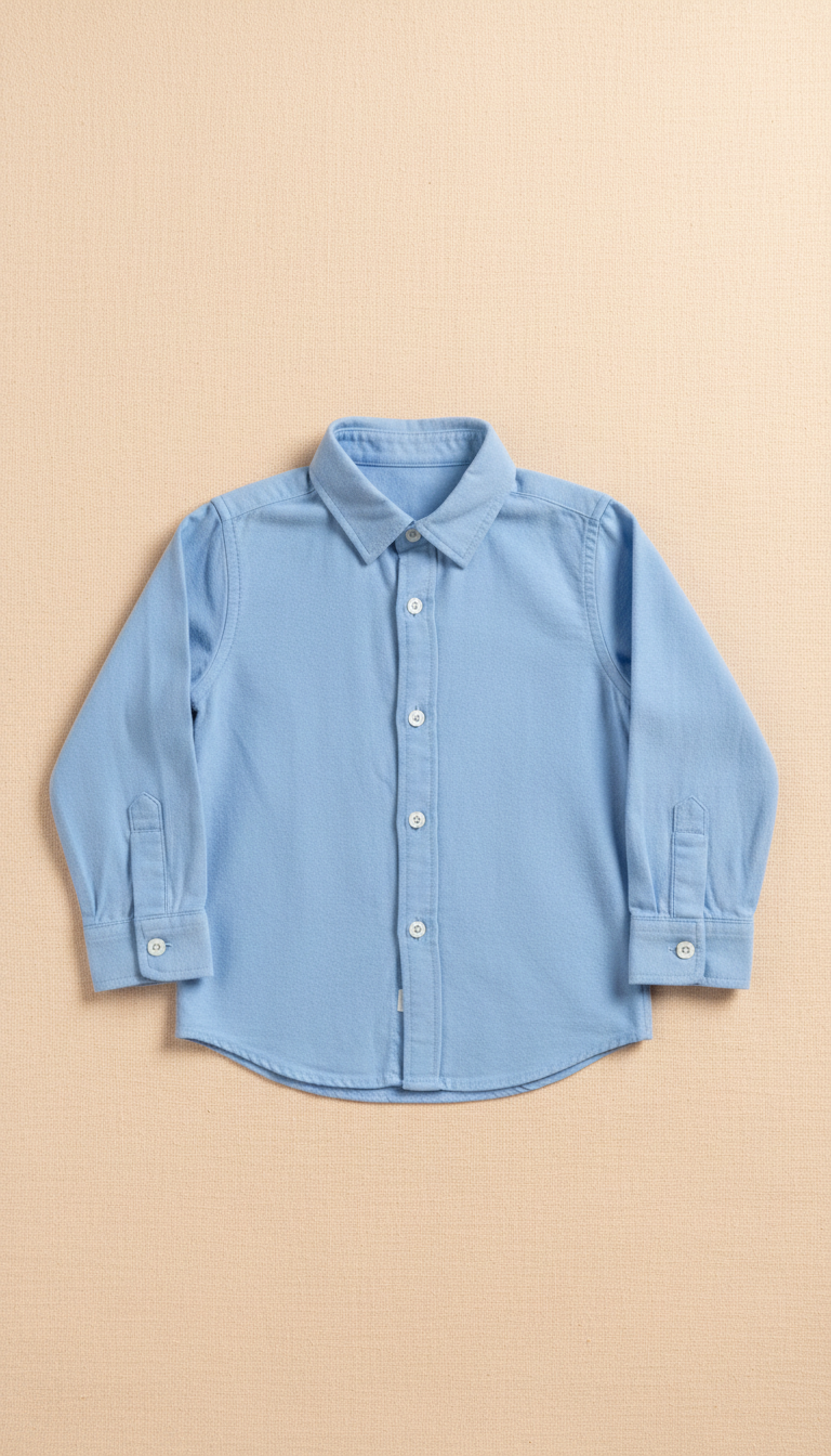 Sky Blue Cotton Button-Up Shirt for Boys